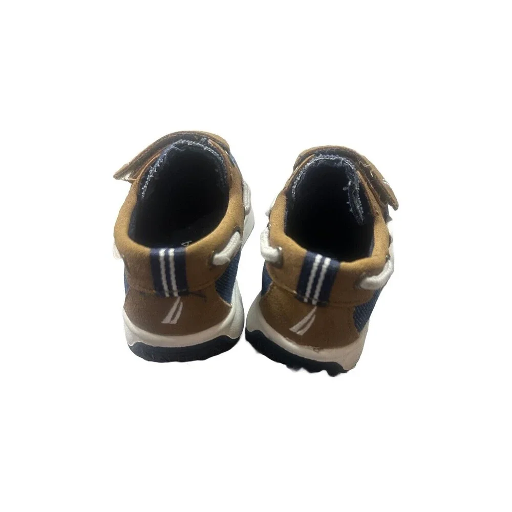 Náutica Teton Denim Navy Brown Boat Loafer Casual Strap Toddler Shoes Size 5